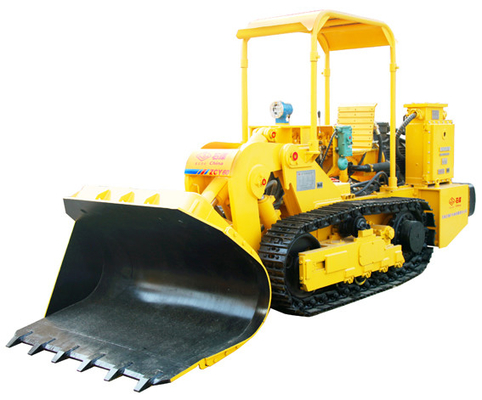 Flameproofed side dumping rock loader to clean the tunnel after blasting